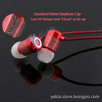 Custom Logo welcome Laser CLOUD Pattern Braided Wired Metal Earbuds